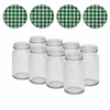 Canning jars 900 ml with twist-off lid green / white block design 8 pieces
