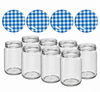 Glazenpotten 900 ml met twist-off deksel blauw/wit blok design 8 stuks