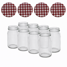 Canning jars 900 ml with twist-off lid brown / white block design 8 pieces