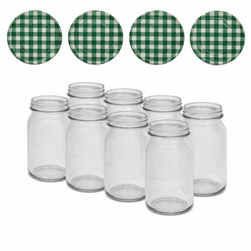 Canning jars 900 ml with twist-off lid green / white block design 8 pieces