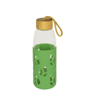Pebbly Glass water bottle with silicone green wrap 55 cl
