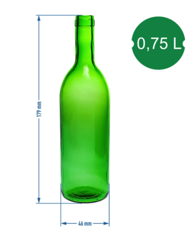 Wijnfles 0,75L + kurk en huls - 12 st.