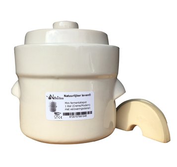 Mini fermentatiepot 1 liter (Creme/Modern) met verzwaringsstenen