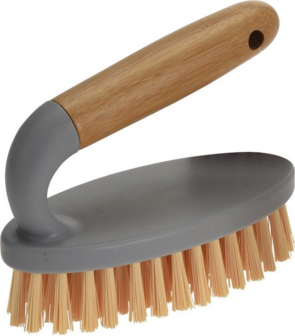 1x Schrobborstels grijs met bamboe handvat 14,5 cm - Huishoudbenodigdheden - Schoonmaakbenodigdheden - De vloer/muur schrobben 