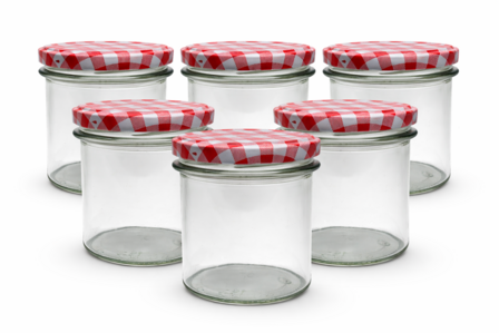 Jampotten 346 ml met twist-off deksel rood/wit (geblokt)