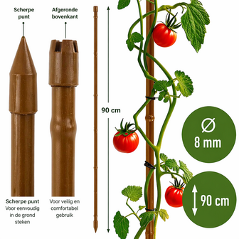 Stalen tuinpaal met coating en bamboevorm - 90 cm x 8 mm