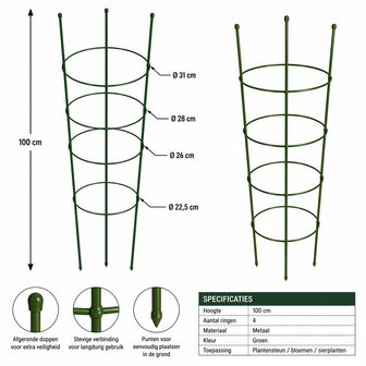 Garden plant support rings, 4 rings 1m