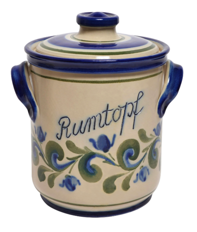 Rumtopf 5 liter met Groen blauw motief echt zoutglazuur