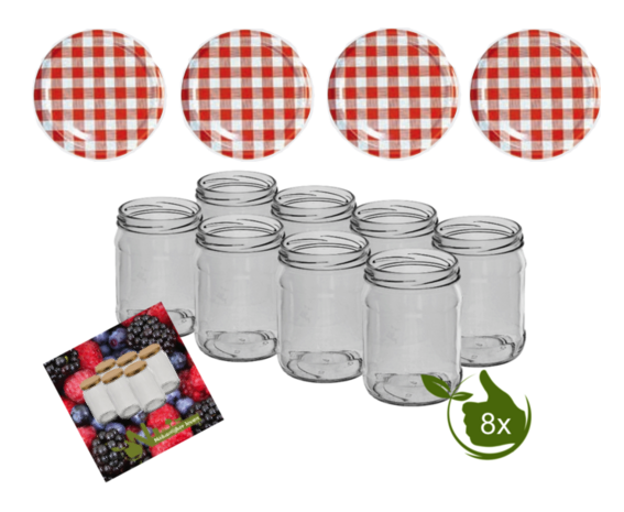 Inmaakpotten 500 ml met twist-off deksel (Rood/Wit) 8 stuks