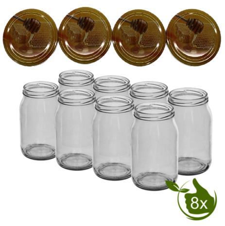 Honingpotten 900 ml met twist-off deksel (Honingraat) 8 stuks