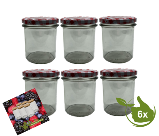 Jampotten 346 ml met twist-off deksel rood/wit (geblokt)