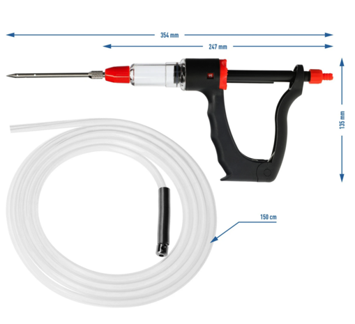 Halfautomatische vleesinjector met een set naalden en een slang