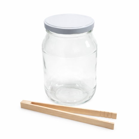 Glazenpot 1.7 liter met witte deksel en houten tang