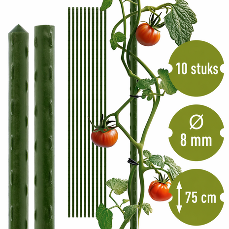 Bioogr&oacute;d tuinpalen - gecoat staal, 0,75 m, &Oslash;8 mm, 10 stuks