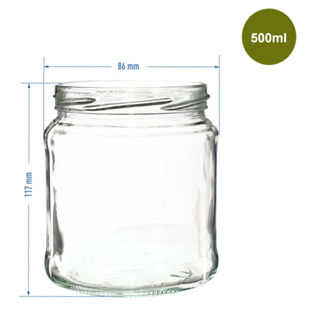 Glazenpotten 500 ml inclusief deksel verpakt per 6 stuks