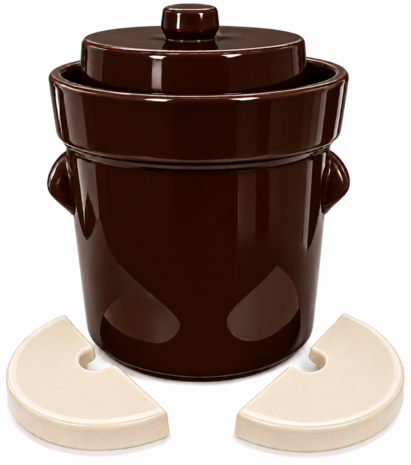 Zuurkoolpot 5 liter  bruin modern met 2 verzwaringsstenen