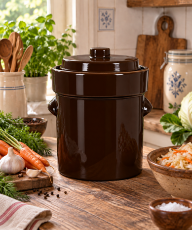 Zuurkoolpot 5 liter  bruin modern met 2 verzwaringsstenen