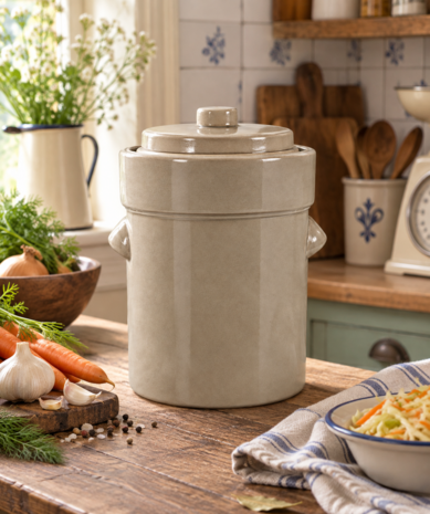 Zuurkoolpot Modern Latte 5 Liter &ndash; Inclusief Verzwaringsstenen