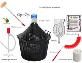 Fermentation bottle 34 liters and various accessories