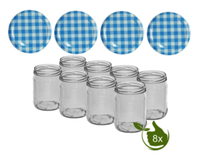Jam pots 500 ml with twist-off lid (Blue/White) 8 in unit