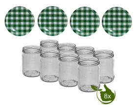 Jam pots 500 ml with twist-off lid (Green/White) 8 in unit
