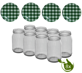 Canning jars 900 ml with twist-off lid green / white block design 8 pieces