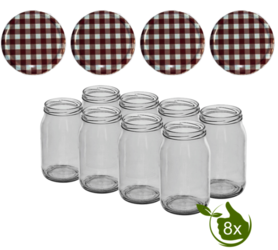 Canning jars 900 ml with twist-off lid brown / white block design 8 pieces