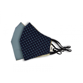 Tilley mouth mask (2) Navy print / Solid mid blue