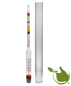 Wine meter with a thermometer in a plastic test tube