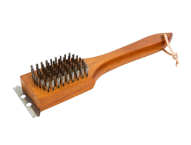 Brush with scraper for smokehouse and bbq