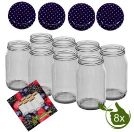 Glass jars 900 ml with twist-off lid (lilac dot) 8 in unit