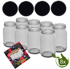 Glass jars 900 ml with twist-off lid (black) 8 in unit