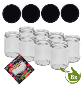 Jam pots 500 ml with twist-off lid (black) 8 in unit