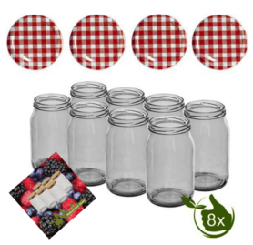 Canning jars 900 ml with twist-off lid red / white block design 8 pieces