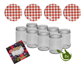 Jam pots 500 ml with twist-off lid (Red/White) 8 in unit