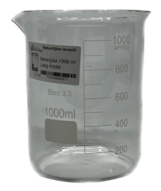 Glass beaker 1000 ml graduated low model heat resistant